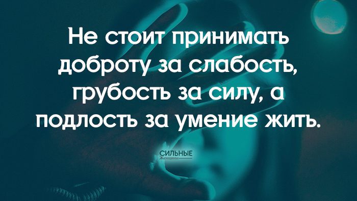 Не стоит принимать доброту за слабость, грубость за силу, а подлость за умение жить.